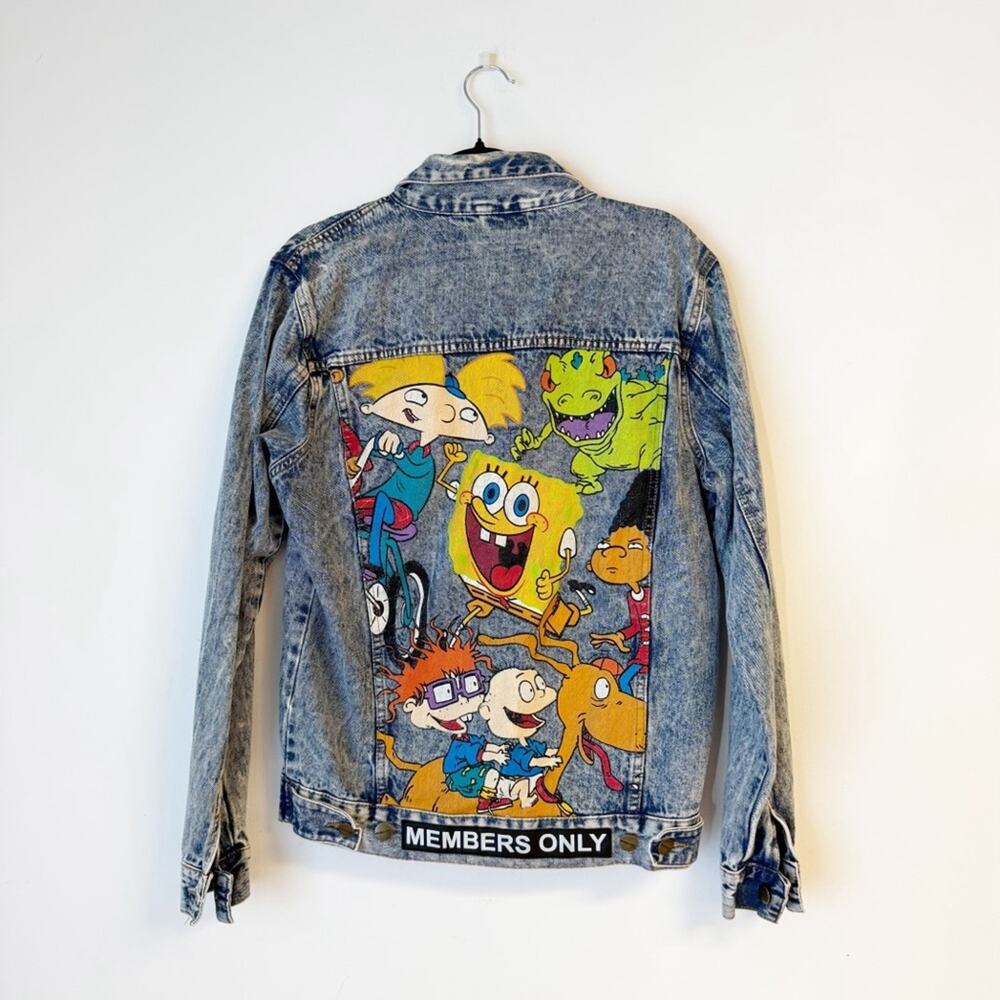MEMBERS ONLY X NICKELODEON Acid Washed Denim Jacket 90’s Cartoon Collab Size S